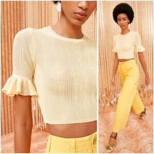 Ulla Johnson Patti Yellow Iridescent Metallic Short Sleeve Ruffle Top NWT XS / P